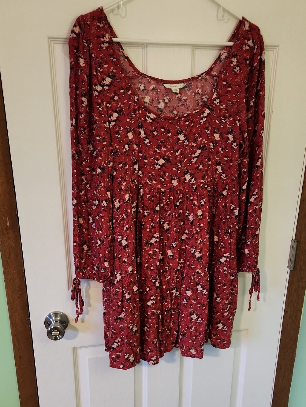 American Eagle Outfitters Red Floral Long Sleeve Babydoll Dress Size M